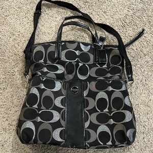 Coach Black and Gray Shoulder Bag with Signature Pattern